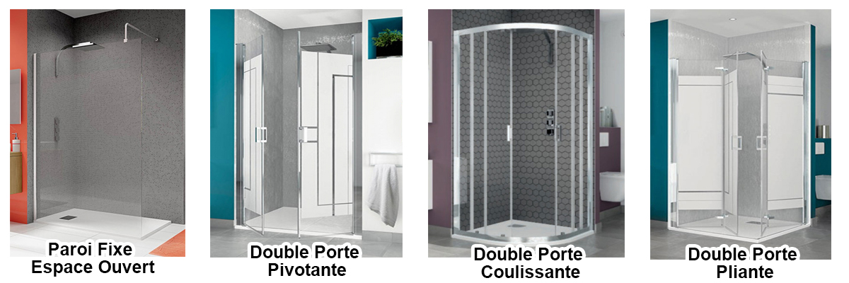 Paroi de douche à portes battantes ouverture double sens